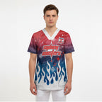 Personalized Sydney Roosters Scrub Top Y2K Grunge Aesthetic With Cyber Flames and Starburst Graphics