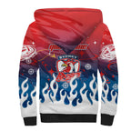 Personalized Sydney Roosters Sherpa Hoodie Y2K Grunge Aesthetic With Cyber Flames and Starburst Graphics