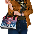 Personalized Sydney Roosters Shoulder Handbag Y2K Grunge Aesthetic With Cyber Flames and Starburst Graphics
