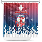Personalized Sydney Roosters Shower Curtain Y2K Grunge Aesthetic With Cyber Flames and Starburst Graphics
