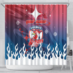 Personalized Sydney Roosters Shower Curtain Y2K Grunge Aesthetic With Cyber Flames and Starburst Graphics