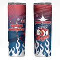 Personalized Sydney Roosters Skinny Tumbler Y2K Grunge Aesthetic With Cyber Flames and Starburst Graphics