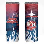 Personalized Sydney Roosters Skinny Tumbler Y2K Grunge Aesthetic With Cyber Flames and Starburst Graphics