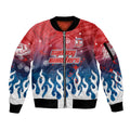 Personalized Sydney Roosters Sleeve Zip Bomber Jacket Y2K Grunge Aesthetic With Cyber Flames and Starburst Graphics