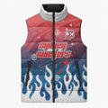 Personalized Sydney Roosters Sleeveless Puffer Jacket Y2K Grunge Aesthetic With Cyber Flames and Starburst Graphics