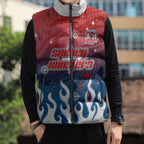 Personalized Sydney Roosters Sleeveless Puffer Jacket Y2K Grunge Aesthetic With Cyber Flames and Starburst Graphics