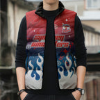 Personalized Sydney Roosters Sleeveless Puffer Jacket Y2K Grunge Aesthetic With Cyber Flames and Starburst Graphics