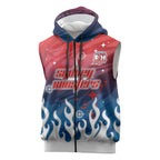 Personalized Sydney Roosters Sleeveless Zip Hoodie Y2K Grunge Aesthetic With Cyber Flames and Starburst Graphics