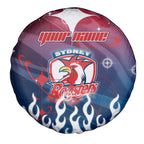 Personalized Sydney Roosters Spare Tire Cover Y2K Grunge Aesthetic With Cyber Flames and Starburst Graphics