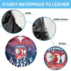 Personalized Sydney Roosters Spare Tire Cover Y2K Grunge Aesthetic With Cyber Flames and Starburst Graphics