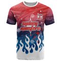 Personalized Sydney Roosters T Shirt Y2K Grunge Aesthetic With Cyber Flames and Starburst Graphics