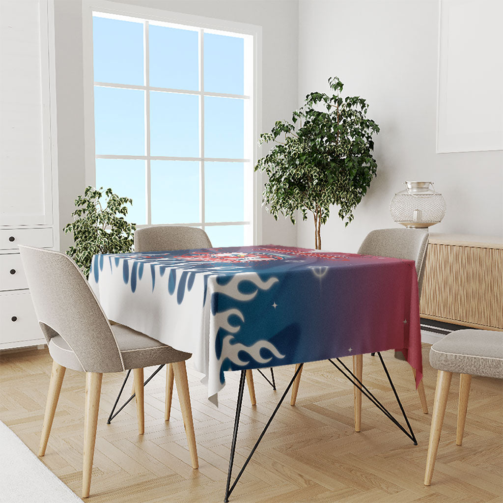 Personalized Sydney Roosters Tablecloth Y2K Grunge Aesthetic With Cyber Flames and Starburst Graphics