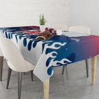 Personalized Sydney Roosters Tablecloth Y2K Grunge Aesthetic With Cyber Flames and Starburst Graphics