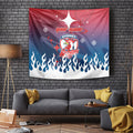 Personalized Sydney Roosters Tapestry Y2K Grunge Aesthetic With Cyber Flames and Starburst Graphics