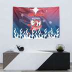 Personalized Sydney Roosters Tapestry Y2K Grunge Aesthetic With Cyber Flames and Starburst Graphics