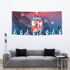 Personalized Sydney Roosters Tapestry Y2K Grunge Aesthetic With Cyber Flames and Starburst Graphics