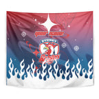 Personalized Sydney Roosters Tapestry Y2K Grunge Aesthetic With Cyber Flames and Starburst Graphics