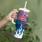Personalized Sydney Roosters Tumbler With Handle Y2K Grunge Aesthetic With Cyber Flames and Starburst Graphics