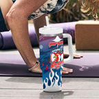 Personalized Sydney Roosters Tumbler With Handle Y2K Grunge Aesthetic With Cyber Flames and Starburst Graphics