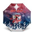 Personalized Sydney Roosters Umbrella Y2K Grunge Aesthetic With Cyber Flames and Starburst Graphics