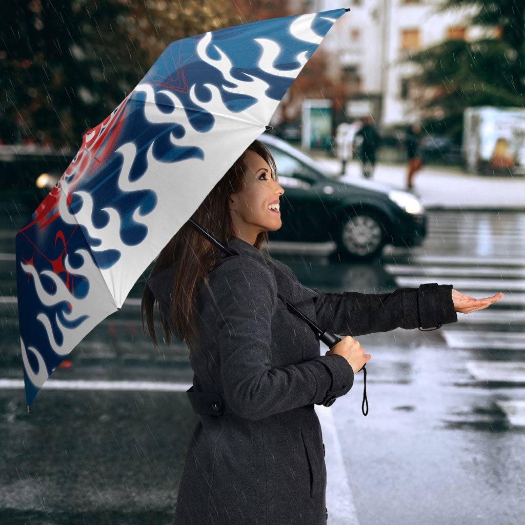 Personalized Sydney Roosters Umbrella Y2K Grunge Aesthetic With Cyber Flames and Starburst Graphics