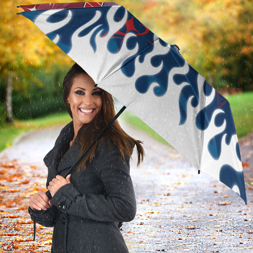 Personalized Sydney Roosters Umbrella Y2K Grunge Aesthetic With Cyber Flames and Starburst Graphics