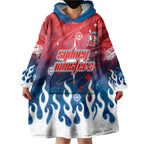 Personalized Sydney Roosters Wearable Blanket Hoodie Y2K Grunge Aesthetic With Cyber Flames and Starburst Graphics