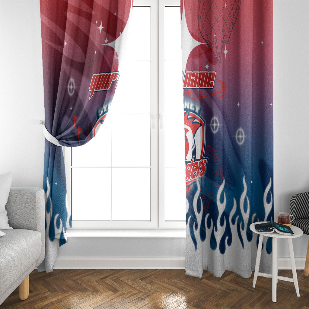 Personalized Sydney Roosters Window Curtain Y2K Grunge Aesthetic With Cyber Flames and Starburst Graphics