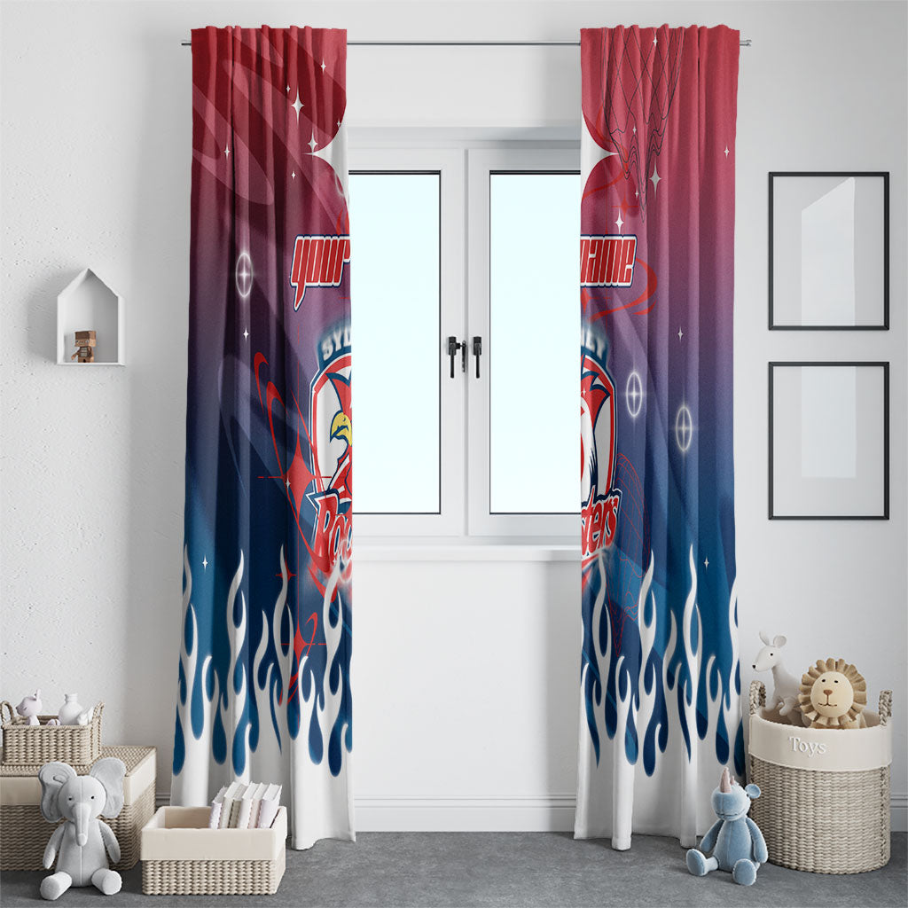 Personalized Sydney Roosters Window Curtain Y2K Grunge Aesthetic With Cyber Flames and Starburst Graphics