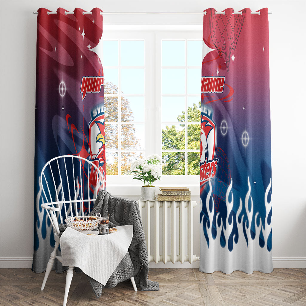 Personalized Sydney Roosters Window Curtain Y2K Grunge Aesthetic With Cyber Flames and Starburst Graphics