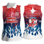 Personalized Sydney Roosters Women Sleeveless Polo Shirt Y2K Grunge Aesthetic With Cyber Flames and Starburst Graphics