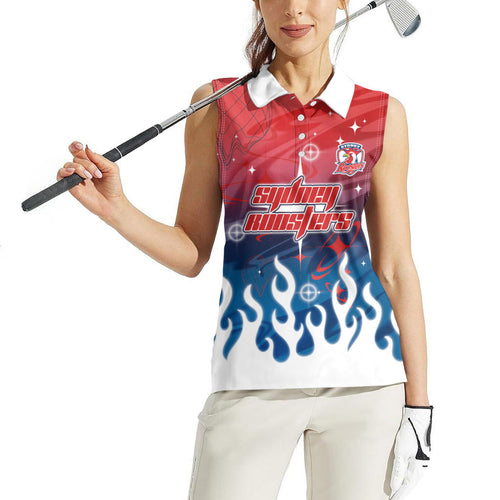 Personalized Sydney Roosters Women Sleeveless Polo Shirt Y2K Grunge Aesthetic With Cyber Flames and Starburst Graphics