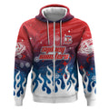 Personalized Sydney Roosters Zip Hoodie Y2K Grunge Aesthetic With Cyber Flames and Starburst Graphics