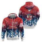 Personalized Sydney Roosters Zip Hoodie Y2K Grunge Aesthetic With Cyber Flames and Starburst Graphics