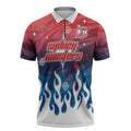 Personalized Sydney Roosters Zipper Polo Shirt Y2K Grunge Aesthetic With Cyber Flames and Starburst Graphics