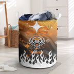 Personalized Wests Tigers Laundry Basket Y2K Grunge Aesthetic With Cyber Flames and Starburst Graphics