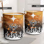 Personalized Wests Tigers Laundry Basket Y2K Grunge Aesthetic With Cyber Flames and Starburst Graphics
