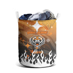 Personalized Wests Tigers Laundry Basket Y2K Grunge Aesthetic With Cyber Flames and Starburst Graphics