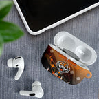 Personalized Wests Tigers AirPods Case Y2K Grunge Aesthetic With Cyber Flames and Starburst Graphics