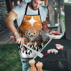Personalized Wests Tigers Apron Y2K Grunge Aesthetic With Cyber Flames and Starburst Graphics