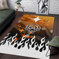 Personalized Wests Tigers Area Rug Y2K Grunge Aesthetic With Cyber Flames and Starburst Graphics