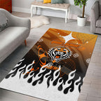 Personalized Wests Tigers Area Rug Y2K Grunge Aesthetic With Cyber Flames and Starburst Graphics