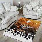 Personalized Wests Tigers Area Rug Y2K Grunge Aesthetic With Cyber Flames and Starburst Graphics