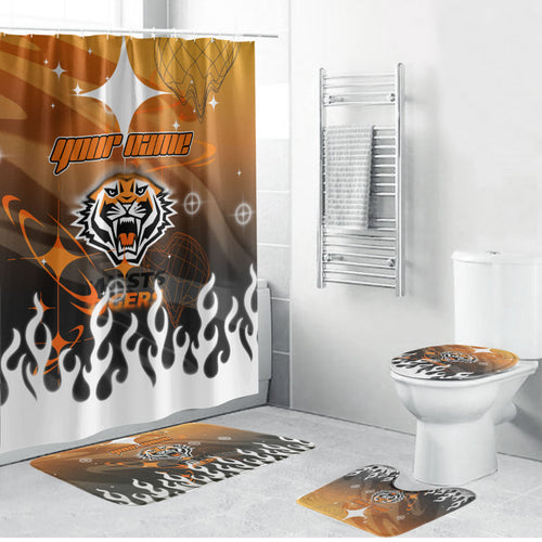 Personalized Wests Tigers Bathroom Set Y2K Grunge Aesthetic With Cyber Flames and Starburst Graphics