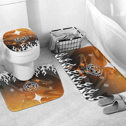 Personalized Wests Tigers Bathroom Set Y2K Grunge Aesthetic With Cyber Flames and Starburst Graphics