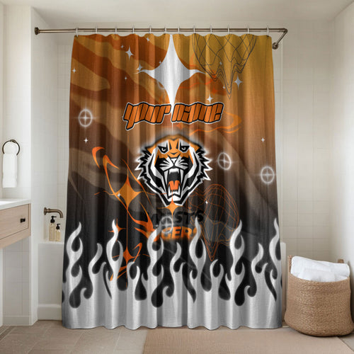 Personalized Wests Tigers Bathroom Set Y2K Grunge Aesthetic With Cyber Flames and Starburst Graphics
