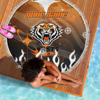 Personalized Wests Tigers Beach Blanket Y2K Grunge Aesthetic With Cyber Flames and Starburst Graphics