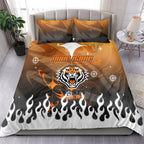 Personalized Wests Tigers Bedding Set Y2K Grunge Aesthetic With Cyber Flames and Starburst Graphics