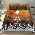 Personalized Wests Tigers Bedding Set Y2K Grunge Aesthetic With Cyber Flames and Starburst Graphics