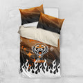 Personalized Wests Tigers Bedding Set Y2K Grunge Aesthetic With Cyber Flames and Starburst Graphics